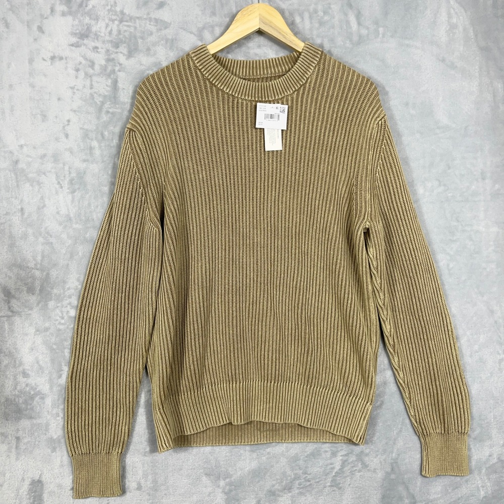 American Eagle Men Sweater M Khaki Tan Ribbed Cotton Casual Fall Preppy NWT